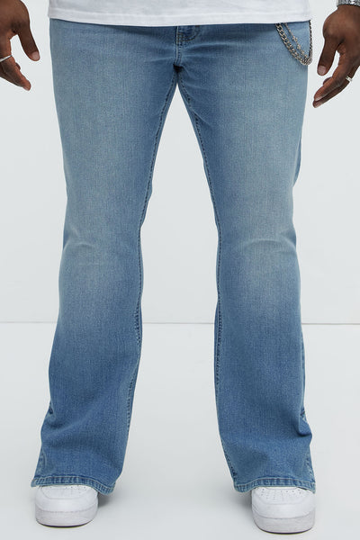 Upstanding Slit Stacked Slim Flare Jeans - Light Blue Wash