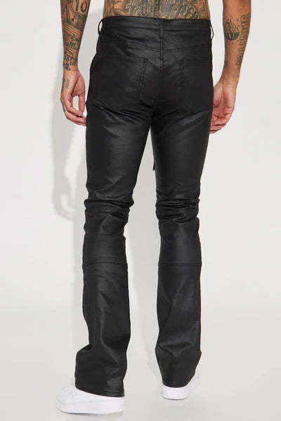 Beg For Me Coated Stacked Skinny Flare Pants - Black