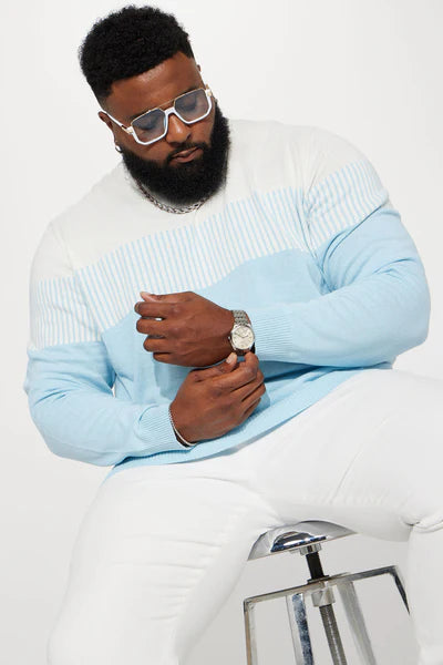 Don't Cross The Line Crewneck Sweater - Blue/combo