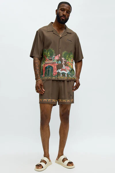 Paradise Set Short Sleeve Button Up Shirt - Brown