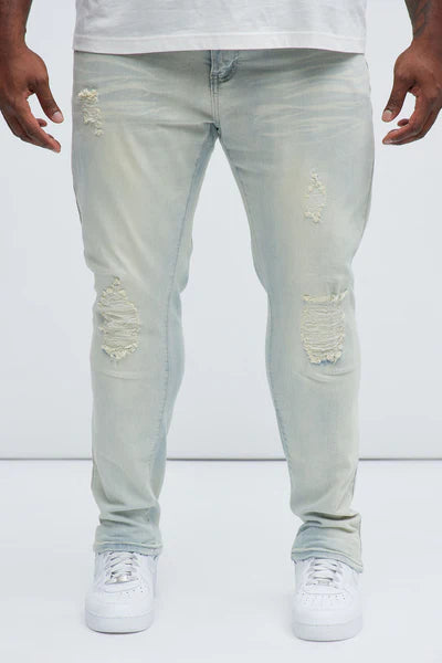 Get With Me Ripped Stacked Skinny Jeans - Light Wash