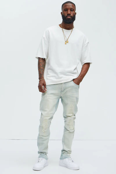 Get With Me Ripped Stacked Skinny Jeans - Light Wash