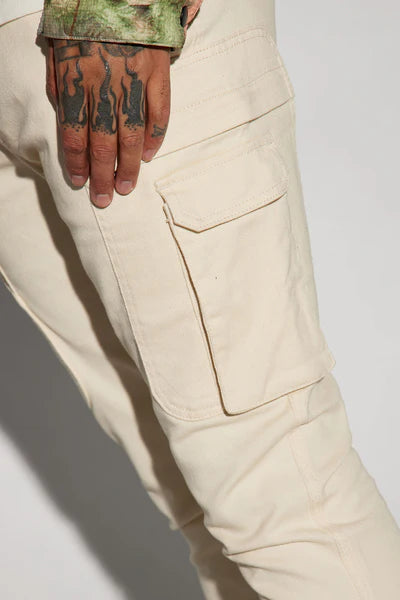 On A Good One Stacked Skinny Flare Jeans - Cream