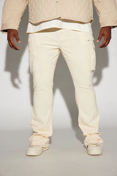On A Good One Stacked Skinny Flare Jeans - Cream