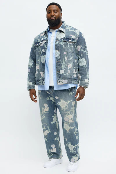 Fallen Roses Trucker Jacket - Medium Blue Wash