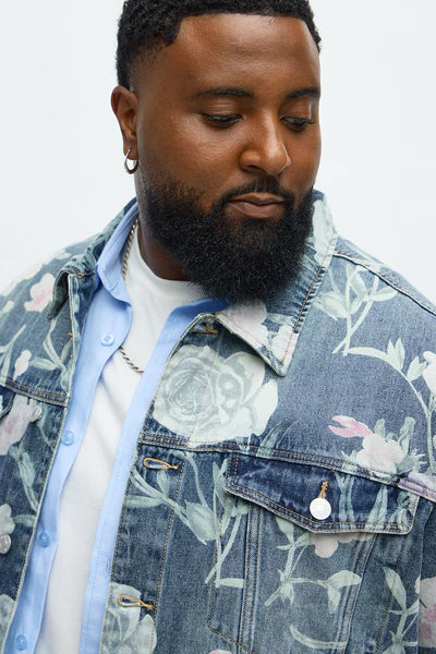 Fallen Roses Trucker Jacket - Medium Blue Wash