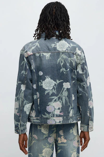 Fallen Roses Trucker Jacket - Medium Blue Wash