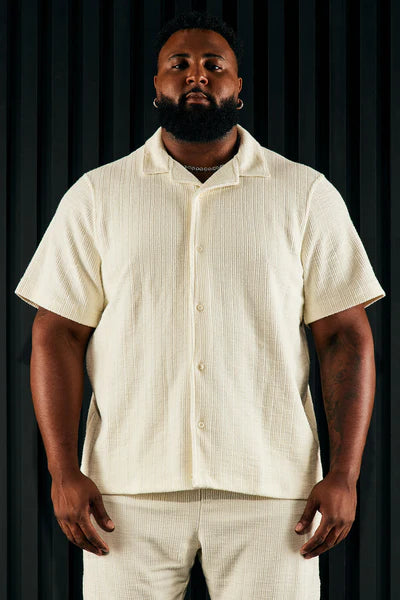 Dean Textured Short Sleeve Button Up Shirt - Cream
