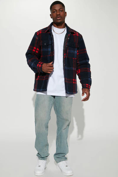 New Look Flannel Shacket - Navy/Red