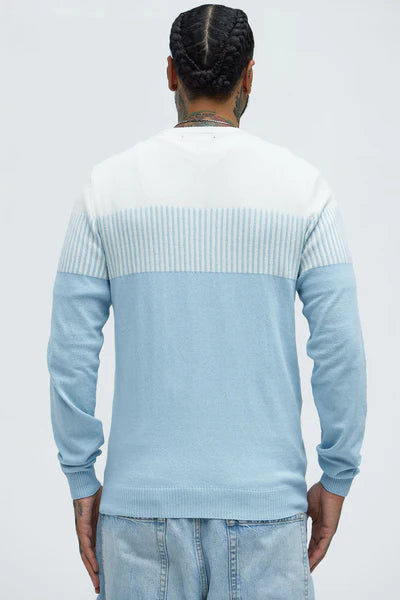 Don't Cross The Line Crewneck Sweater - Blue/combo