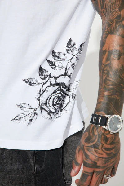Black Roses Short Sleeve Tee - White