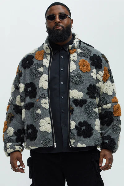 Sherpa Tears Oversized Zip Jacket - Grey/combo