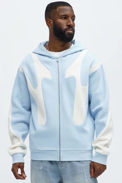 Tyson Oasis Paneled Zip Up Hoodie - Blue/combo