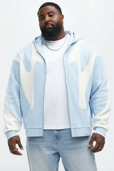Tyson Oasis Paneled Zip Up Hoodie - Blue/combo