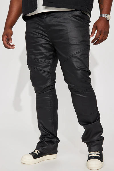 Beg For Me Coated Stacked Skinny Flare Pants - Black