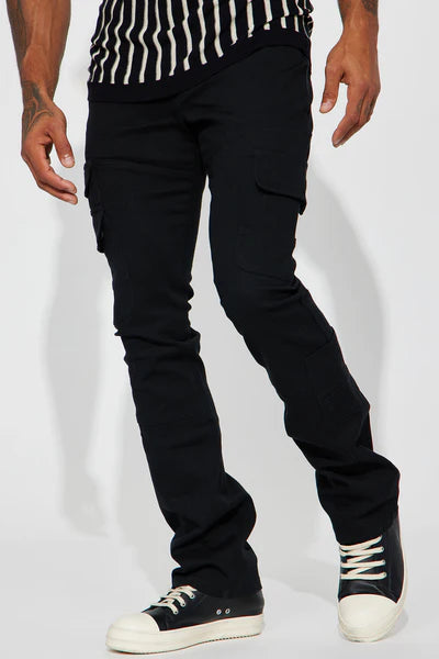 Nasty Habits Cargo Stacked Skinny Flare Pants - Black