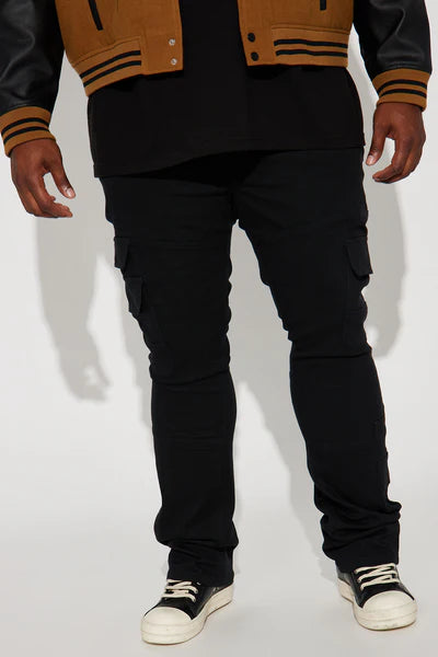 Nasty Habits Cargo Stacked Skinny Flare Pants - Black