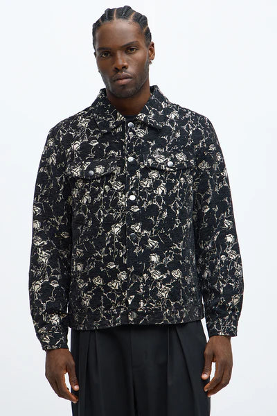 Wild Rose Tapestry Trucker Jacket - Black/combo