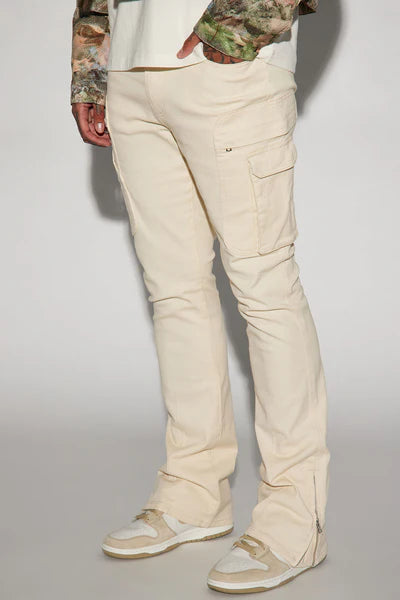 On A Good One Stacked Skinny Flare Jeans - Cream