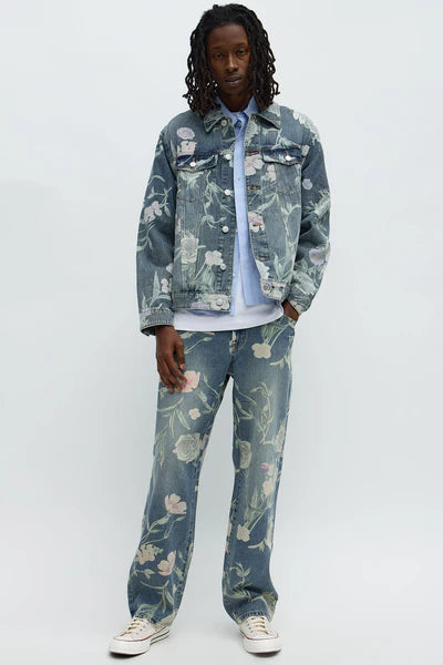 Fallen Roses Trucker Jacket - Medium Blue Wash