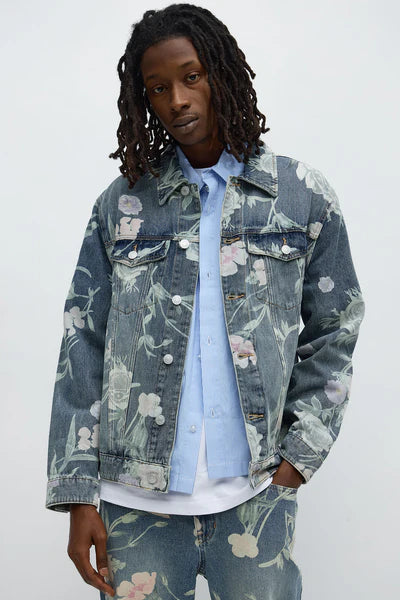Fallen Roses Trucker Jacket - Medium Blue Wash