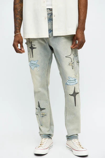 Skinny Star Me Ripped Jean - Light Blue Wash