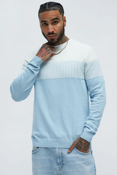Don't Cross The Line Crewneck Sweater - Blue/combo